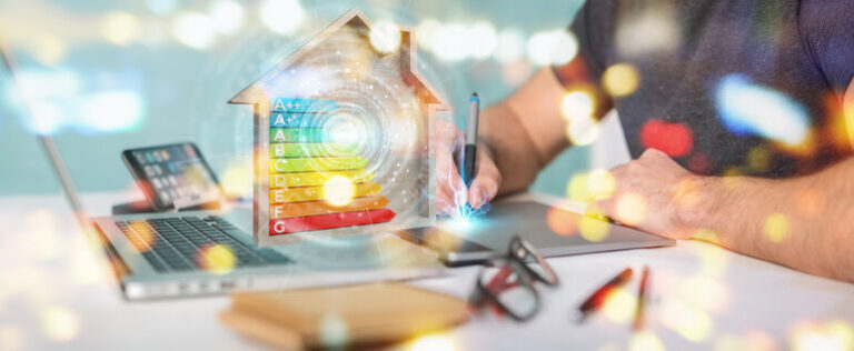 Graphic_designer_on_blurred_background_using_3D_rendering_energy_rating_chart_in_a_wooden_house