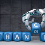 The_robot_hand_with_blue_cubes_and_text_Change_Chance._3d_illustration.